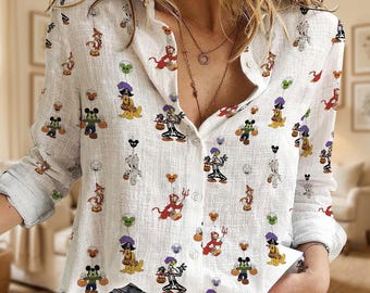 Mickey und Friends Spooky Kostüm Linie Bluse, Disney Halloween Skelett Mummy Button Up Shirt