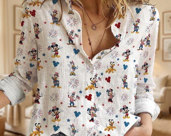 Vintage Disney 4 juli Mickey Patriotic damesblouse, Minnie Donald Independence Day-shirt