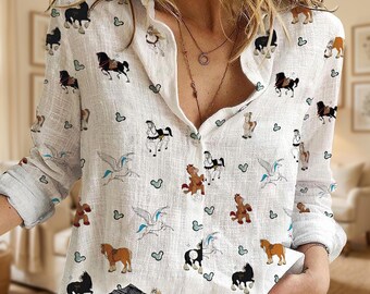 Shirt Disney-paardpatroon button-down, Maximus Bullseye Pegasus-blouse, cadeau paardenliefhebber