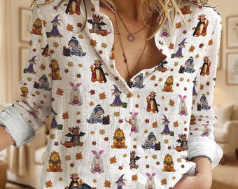 Winnie the Pooh Herbst Ahorn Halloween Frauen Bluse, gruselige Hundert Morgen Holz Taste Up Tee
