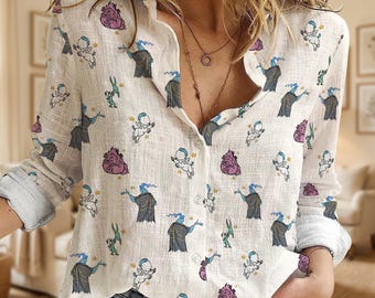 Hercules Disney Villains Button-shirt, Hades Pegasus Phil Panic-linnen blouse, outfits Disneyland-trip