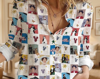 Mary Poppins Frauen Knopf Hemd, Mary Poppins Bert Pinguin Kellner Charaktere Bluse