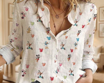 Bunt Disney Freunde Ballon Knopf Shirt, Mickey Minnie Daisy Donald Bekleidung Disney Reise Tee