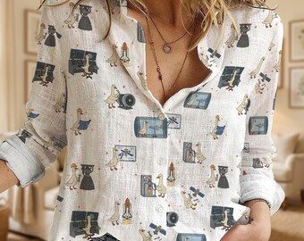 Aerospace Engineer Silly Goose Line Blouse, Space Rocket Scientist Ducks Button Down Shirt