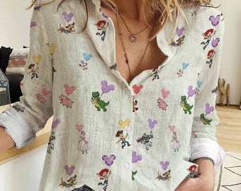 Kleurrijk Disney Toy Story-shirt met ballonknop, Woody Buzz Lightyear Jessie Rex Apparel Disney Trip T-shirt