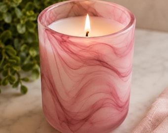 Luxury Pink Swirl Soy Candle | Handmade 10 oz Candle | Elegant Home Decor |