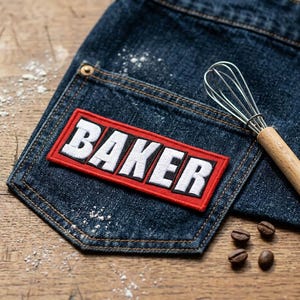 Baker Embroidered Patch, Chef Hats, Bold Red Embroidered Badge for Bakery Uniforms, Culinary Arts Accessories and Gifts