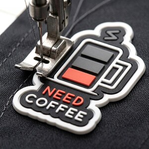 Need Coffee Rubber Patch, Low Battery Morale Badge, Funny Office Humor Gift for Co-worker, Tech Support Programmer PVC Patch for Jacket