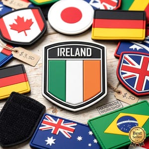 Ireland Flag PVC Patch, Rubber Irish Shield Badge, Tactical Hook Loop Emblem, St Patricks Day Gift, Travel Souvenir Patch for Backpack