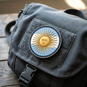 Argentina Flag PVC Patch, Sun of May Tactical Rubber Badge, Sun Face Emblem for Backpack, Hook and Loop Round Morale Patch