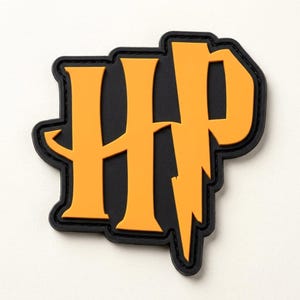 Lightning Bolt Monogram PVC Patch, Yellow Black Rubber Morale Patch for Bag Jacket, Hook and Loop Emblem, Wizard Magic Initials Patch