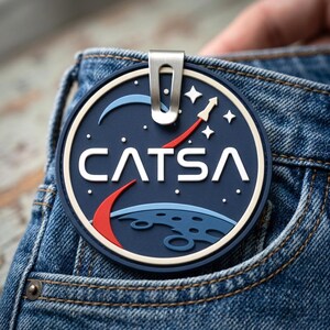 Funny Cat Space PVC Morale Patch, Funny CATSA Rubber Patch for Backpacks Jackets, Tactical Hook Fastener Emblem, Cute Outer Space Badge Gift