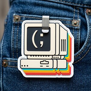 80s Retro PC PVC Patch - Vintage Desktop Computer Rubber Morale Badge - Colorful Vaporwave Backpack Accessory - Cute Semicolon Smiley
