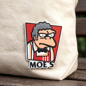Funny Cartoon Bartender PVC Patch | Grumpy Old Man Rubber Emblem | Fast Food Parody Hook and Loop Badge | Humor Jacket Decal Gift for Him