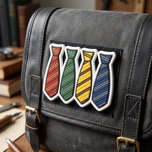 Colorful Striped Necktie PVC Patch, Wizard Magic School Badge, Rubber Tie Emblem for Backpack Jacket, Cute Decorative Uniform Patch
