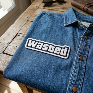 Wasted Embroidered Patch, Monochrome Decorative Applique for Backpacks, Sarcastic Gift for Gamers, Cool Bag Decor, DIY Clothing Accessory