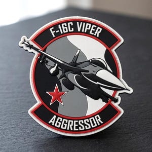 F16 Fighter Jet PVC Morale Patch, Tactical Military Rubber Patch for Backpacks Jackets, Fighter Pilot Gift, Hook and Loop Emblem