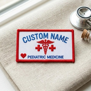 Custom Name Embroidery Patch, Personalized Medical Name Patch for Doctor, Nurse, Custom Embroidered Uniform Badge with Caduceus & Heart