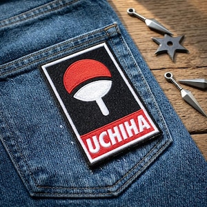 Anime Inspired Embroidered Patch, Rectangle Iron on Patch for Denim Jackets, Ninja Clan Aesthetic Badge, Japanese Style Sew On
