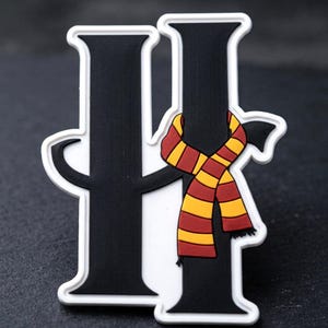 Magic Academy Letter H PVC Rubber Patch, Red Yellow Scarf Wizard Emblem, Hook and Loop Emblem Badge for Bag Clothes DIY Craft