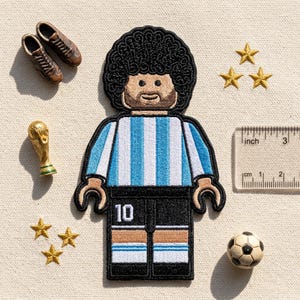 Custom Brick Figure Embroidered Patch, Argentina Football Style Jersey #10, Premium DIY Clothing Accessory for Football Lovers