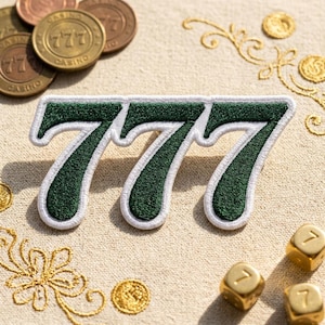 Lucky 777 Embroidered Patch, Triple Seven Casino Theme Patch, reen Texture 777 Iron On Patch for Personalizing Bags, Fashion DIY