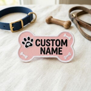Custom Name Dog Patch, Personalized Dog Bone Patch, Custom Dog Tag Alternative, Iron On Name Badge, Dog Birthday Gift, Custom Puppy Gift