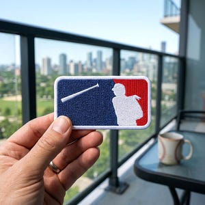 Embroidered Baseball Player Patch, Sports Silhouette Embroidery, Gifts for Baseball Fans, Rectangular Sports Player Patch, Team Spirit Patch