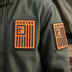 Hunter PVC Patch, Antler Deer Flag Emblem, Blaze Orange Tactical Morale Patch, Rubber Hook and Loop Patch for Hats Bags Outdoor Gear