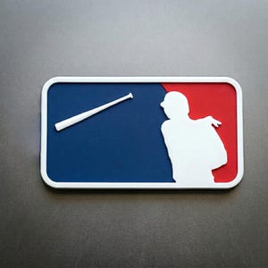 Batter Silhouette PVC Patch, Sports Rubber Badge for Jackets, Custom Hook Loop Gear Emblem, Red Blue White Baseball Fan Gift