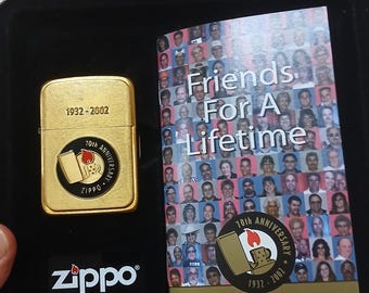 Zippo Nice 70th Anniversary Brass 1932-2002 Unused With Original