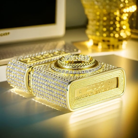 Zippo Nice Full Diamond Crystal Gold - Etsy