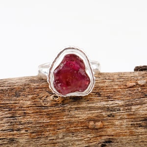 Raw Ruby Statement Ring, 925 Sterling Silver, Organic Uncut Crystal Jewelry