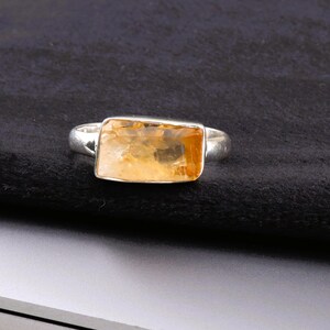 Natural Citrine Baguette Ring – Sterling Silver Minimalist Solitaire Stacking Jewelry