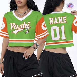 Custom Super Mario Yoshi Croptop Football Jersey, Epic Universe Football Jersey, Super Mario Shirt, Disneyland Mario Group Shirt image 1