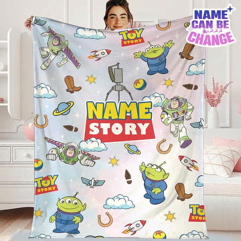 Personalized Toy Story Blanket, Custom Name Disneyland Toy Story Blanket, Custom Name Disneyland Blanket, Blanket Birthday Boy Girl Gift afbeelding 1