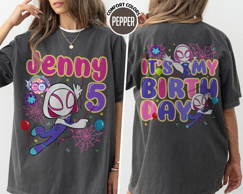 Personalized Ghost Spidey Birthday Girl Shirt: Spidey and Friends Theme Party, Family Matching Tee, Adult, Youth, Kids Unisex Shirts image 2