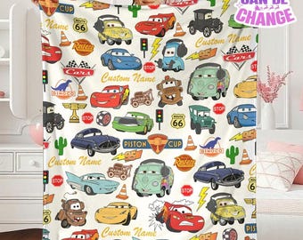 Custom Name Cars Lightning McQueen Fleece Blanket, Cars Characters Throw Blanket, Cars Movie Blanket, Cartoon Cars Blanket, Birthday Gift