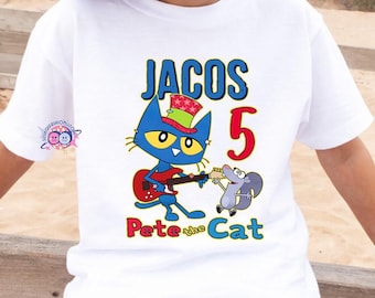 Chemise anniversaire Pete le chat personnalisée, chemise cool, chemise fête Pete le chat, chemise personnalisée avec nom et âge, livre d'anniversaire pour enfants