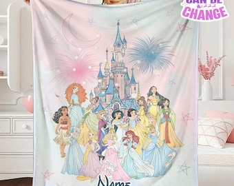 Personalized Watercolor Coquette Bows Disneyland Princess Blanket, Disneyland Baby Girl Trip Blanket, Princess Birthday Girl Blanket Gifts