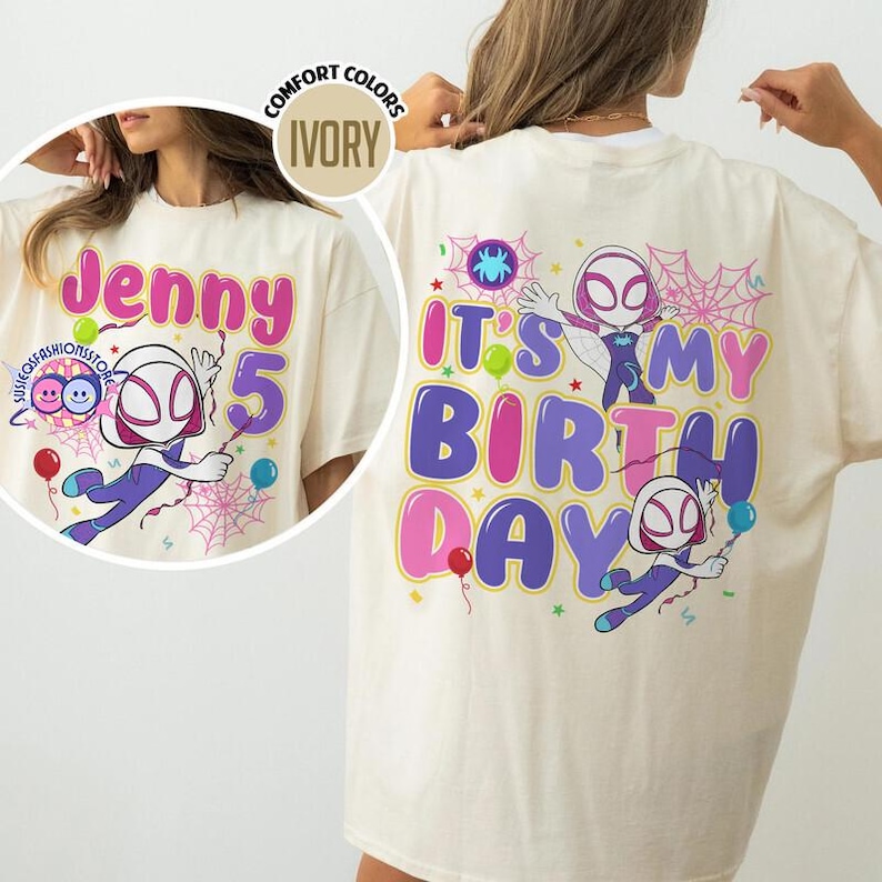 Personalized Ghost Spidey Birthday Girl Shirt: Spidey and Friends Theme Party, Family Matching Tee, Adult, Youth, Kids Unisex Shirts image 1