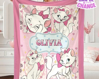Couverture personnalisée Marie les aristochats de Disneyland, nom personnalisé couverture bébé fille amoureux des chats, cadeau d'anniversaire Disneyland fille Marie chat