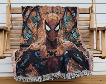 Spider-man Stained Glass Woven Blanket, SuperHero Spiderman Blanket, Woven Blanket Gift, Disneyland SuperHero Blanket, Spiderman Blanket