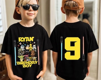 Chemise d'anniversaire Starwars personnalisée, t-shirt d'anniversaire Disneyland, chemise de fête d'anniversaire Galaxy Wars, anniversaire de garçon personnalisé, chemise d'anniversaire Yoda