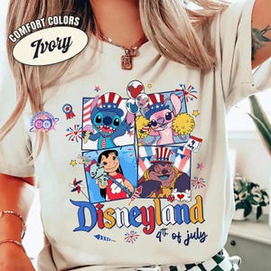 Camiseta de Lilo y Stitch con globos de Disneyland para el 4 de julio, regalo de Lilo y Stitch para el Día de la Independencia (4 de julio), camisetas de verano de Estados Unidos. imagen 1