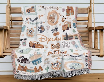 Personalized Disneyland Cars Woven Blanket, Lightning McQueen Tow Mater Blanket, Custom Cars Movies Blanket, Disneyland Christmas Gift