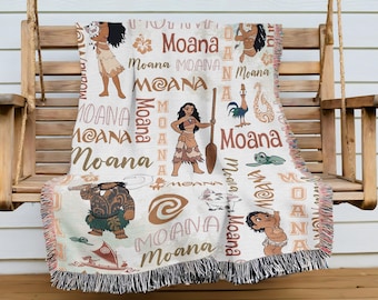 Personalized Disneyland Moana Watercolor Woven Blanket, Baby Girl Princess Moana Gift, Disneyland Maui Woven Blanket, Home Decor Blanket