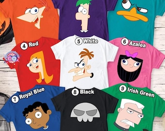 Disneyland Phineas & Ferb Characters Halloween Costume Shirt, Perry Dr Heinz Isabella Buford Jeremy, Phineas And Ferb Movie Costume Shirt