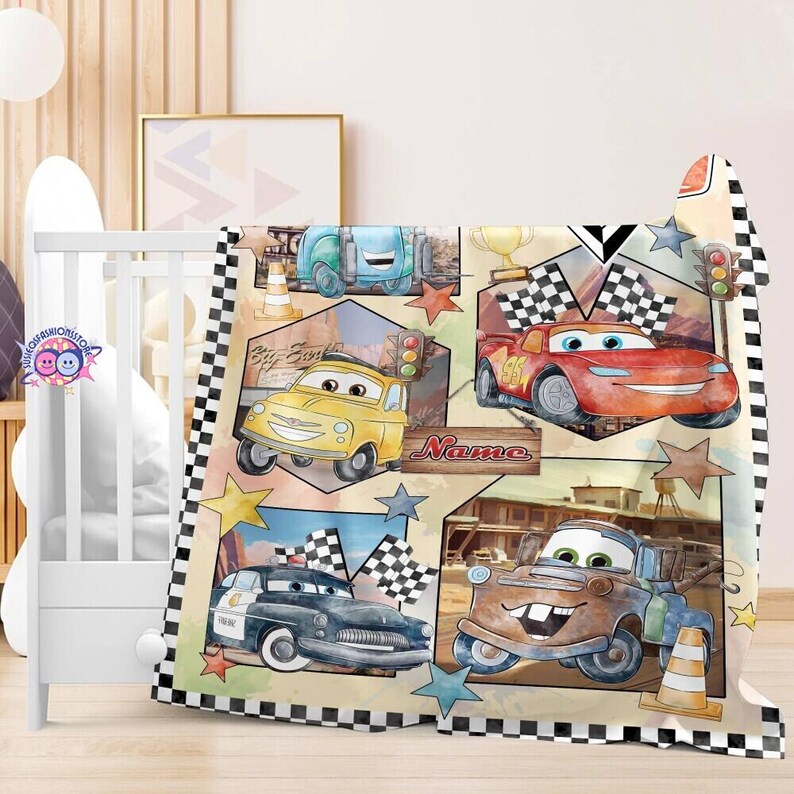 Personalized Disneyland Pixar Cars Blanket, Lightning Mcqueen Throw, Custom Kids Bedding, Gift for Boys, Nursery Decor, Mater Baby Blanket image 2