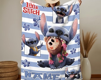Custom Disneyland Lilo And Stitch Blanket, Personalized Stitch Fleece Blanket, Magic Kingdom Blanket, Disneyworld Blanket, Christmas Blanket